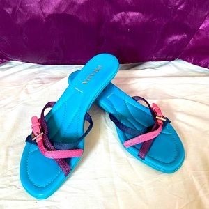 PRADA Sky Blue Sandal with Kitten Heel